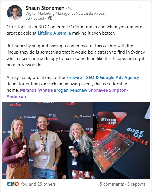 LinkedIn review of Edge of Search from Shaun Stoneman